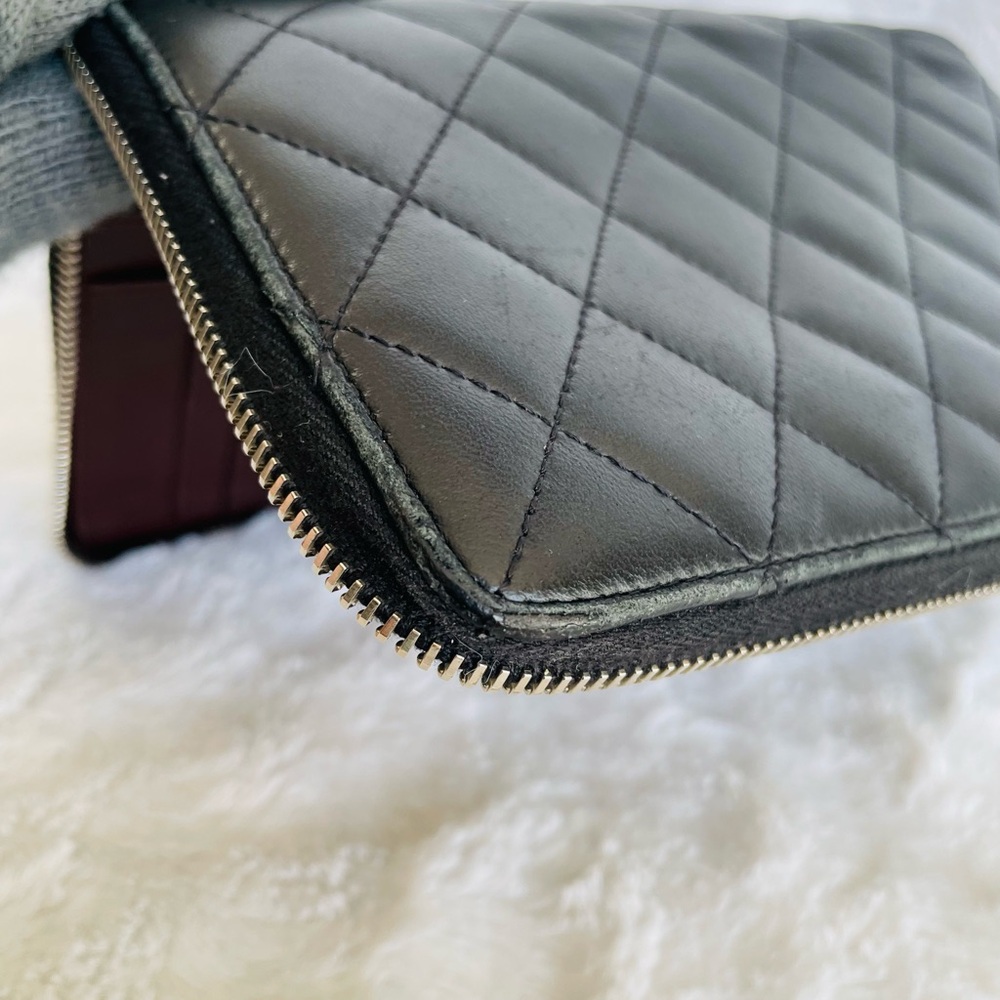 CHANEL Black Lambskin Quilted Leather  Zip around Wallet - Picture 16 of 16